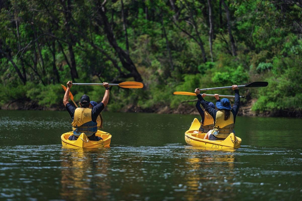 Family day out on canoes