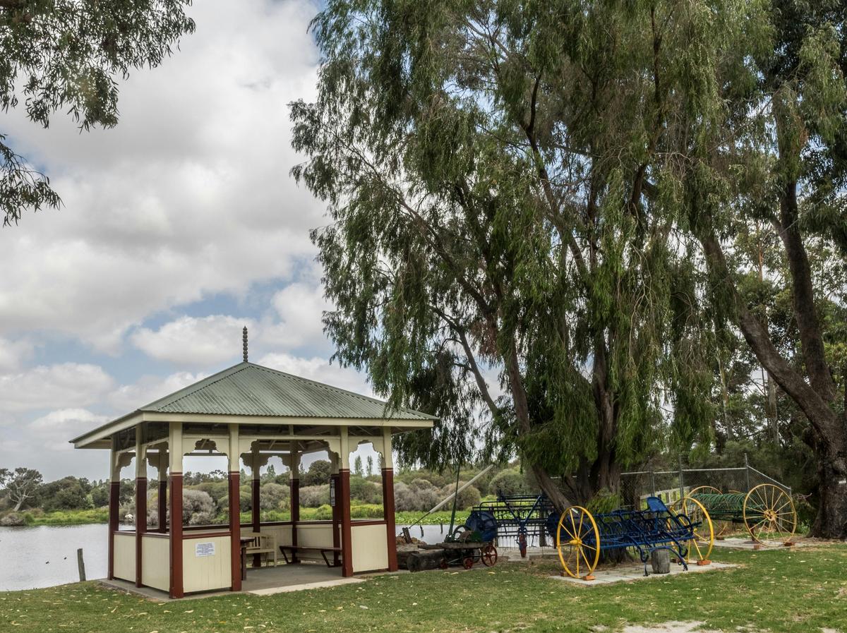 Replica Rotunda on the banks of the Vasse River next to the towering Tuart Trees