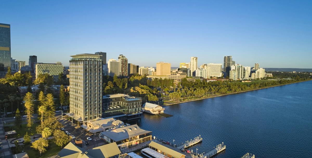 Aerial shot of DoubleTree Waterfront
