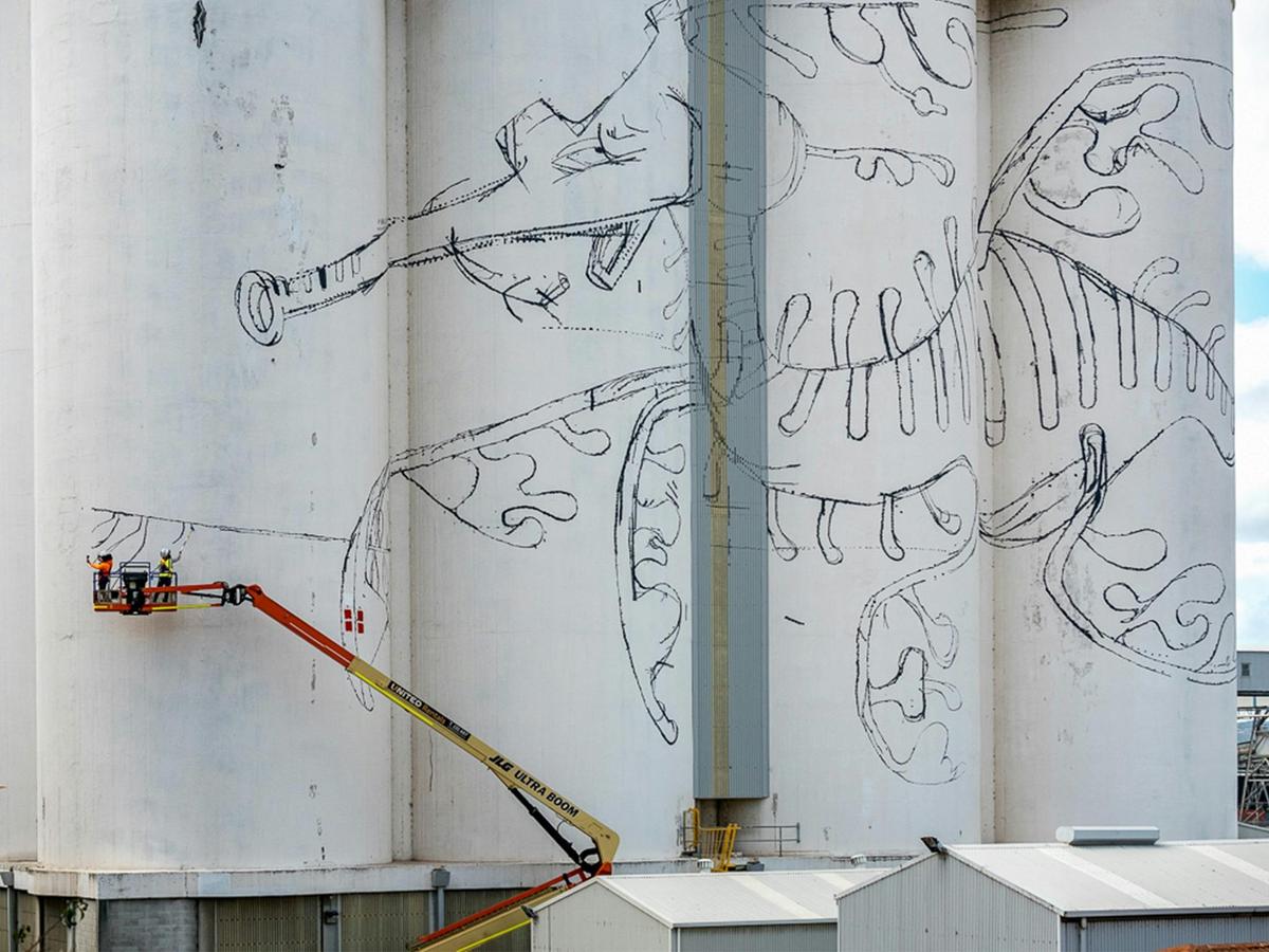 Progress shot by the Yok & Sheryo, PUBLIC Silo Trail Albany, 2018