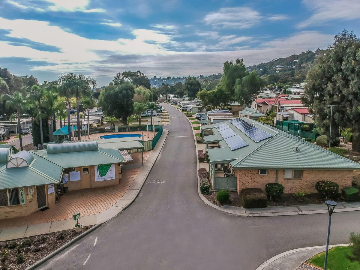 Hillside Garden village entry by drone