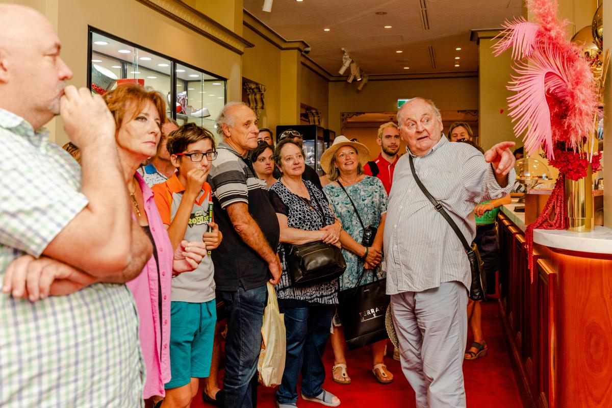 Theatre Historian Ivan King showcasing artifacts from the Museum of Performing Arts.