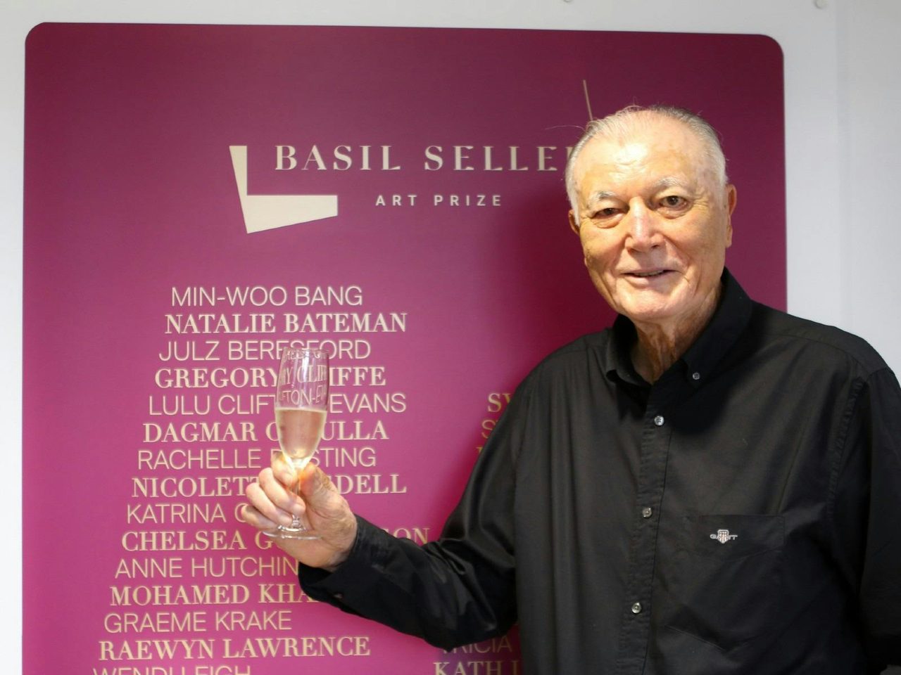 Mr Basil Sellers AM celebrating the opening of the 2024 Basil Sellers Art Prize.