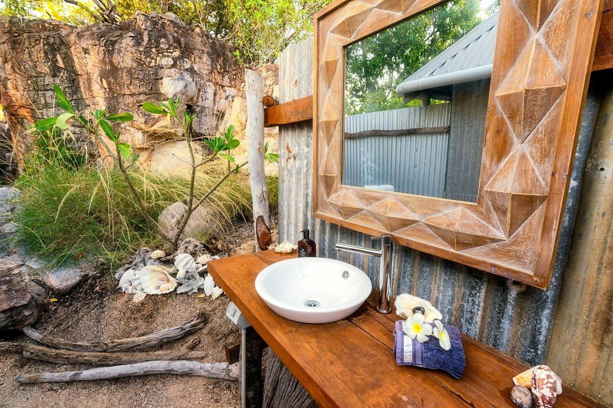 Unique outdoor ensuite at Kimberley Coastal Camp's eco-bungalows.