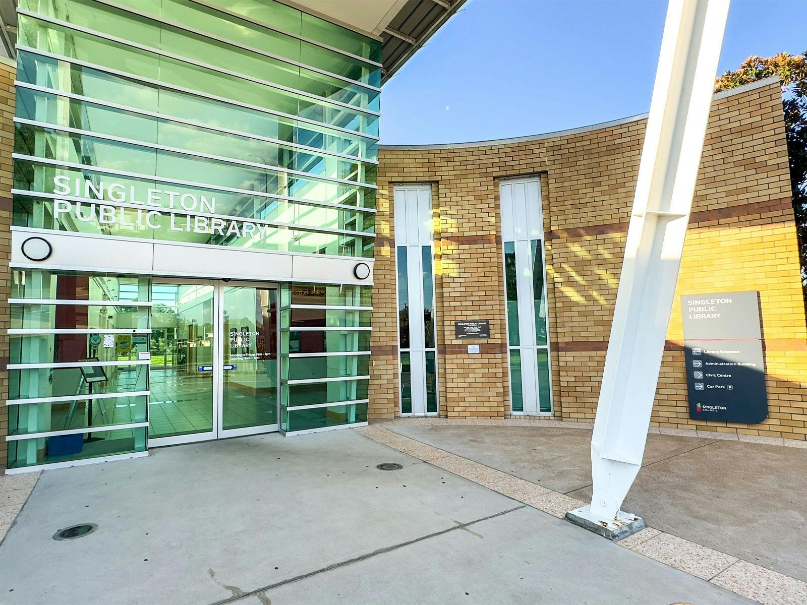 Front doors of Singleton Public Library