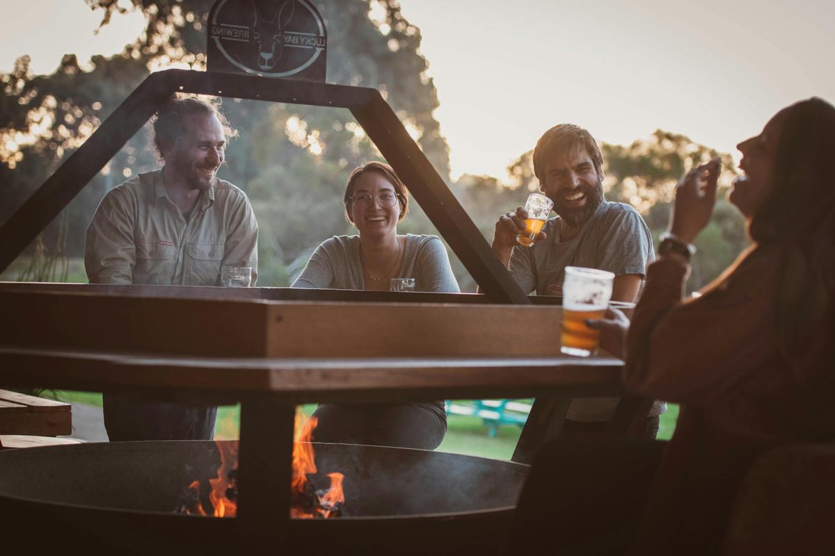 Lucky Bay Brewing has a huge outdoor fire-pit plus indoor fire to keep you cozy