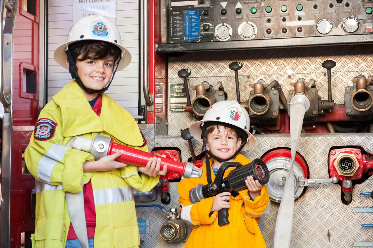 Visitors enjoying the fire truck