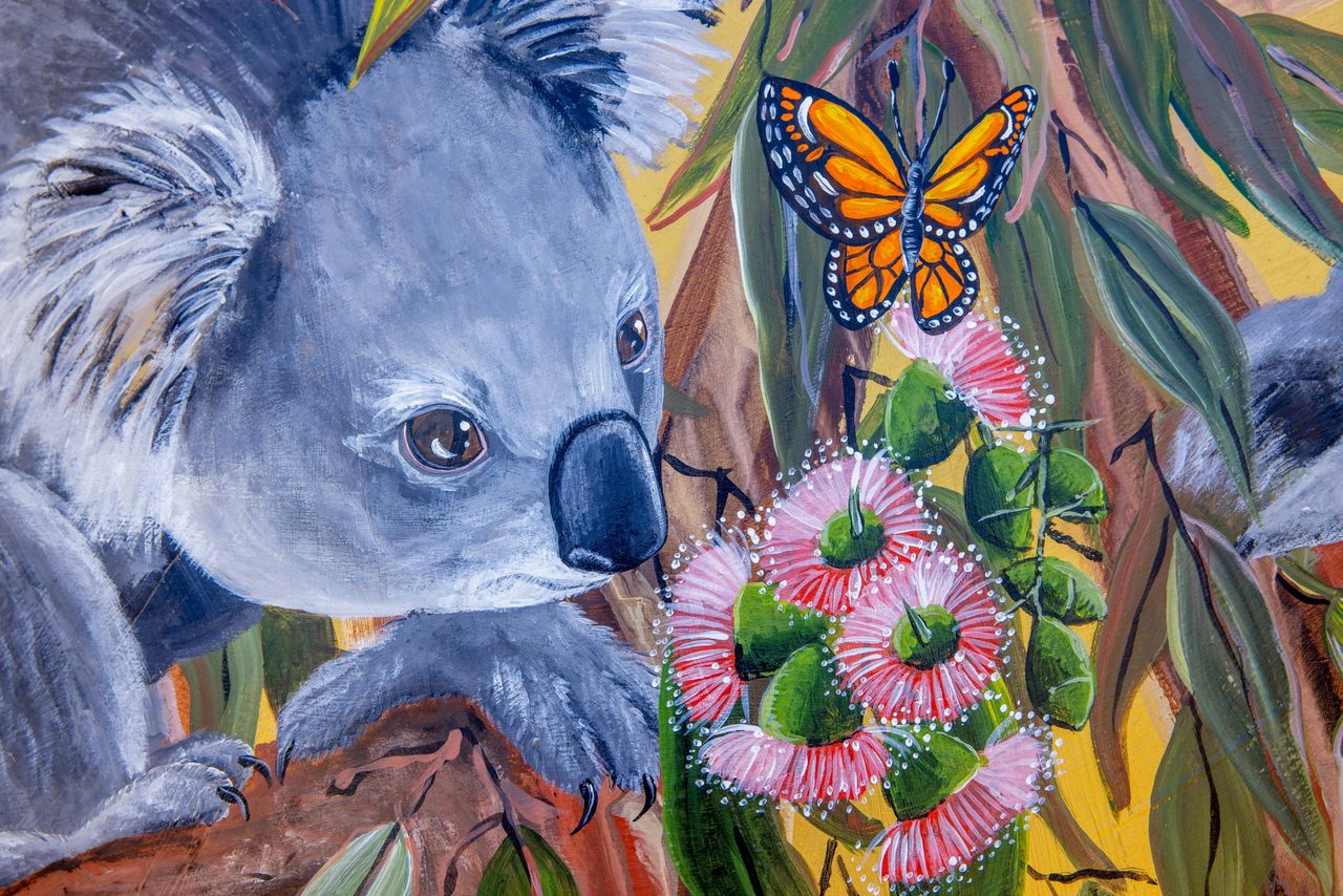 Koala with gum blossoms on The Big Koala