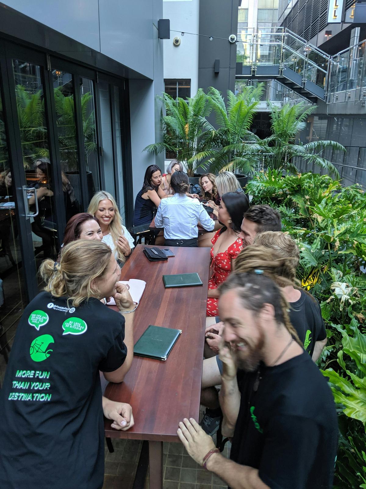 The crew with some beautiful customers at Churchill Bar in Brookfield Place