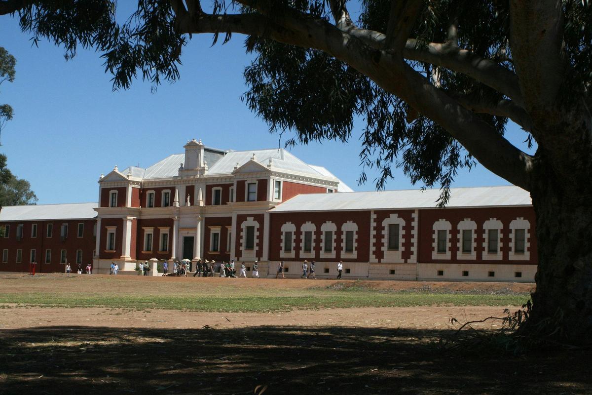 Tour group outside the New Norcia Museum and Art Gallery, which was built in 1848 as St Joseph's