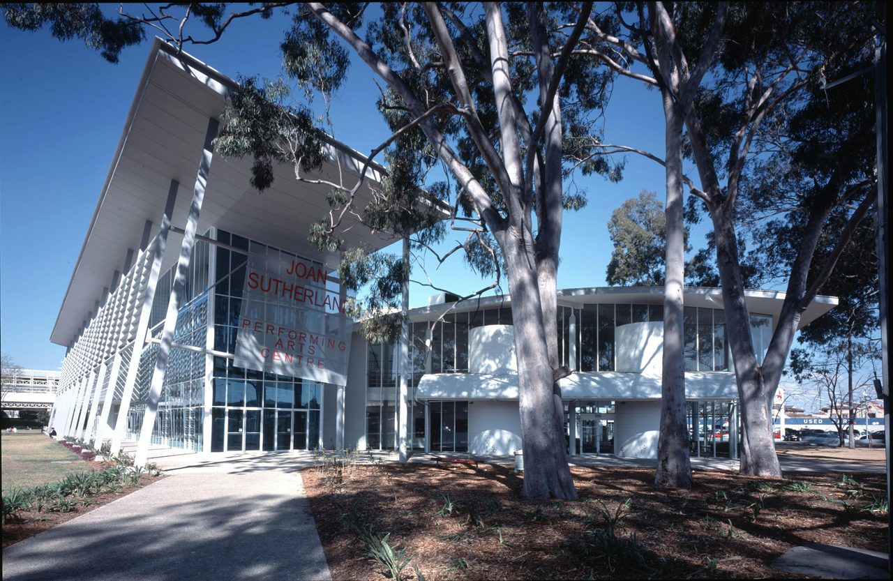 The exterior of the Joan Sutherland Performing Arts Centre