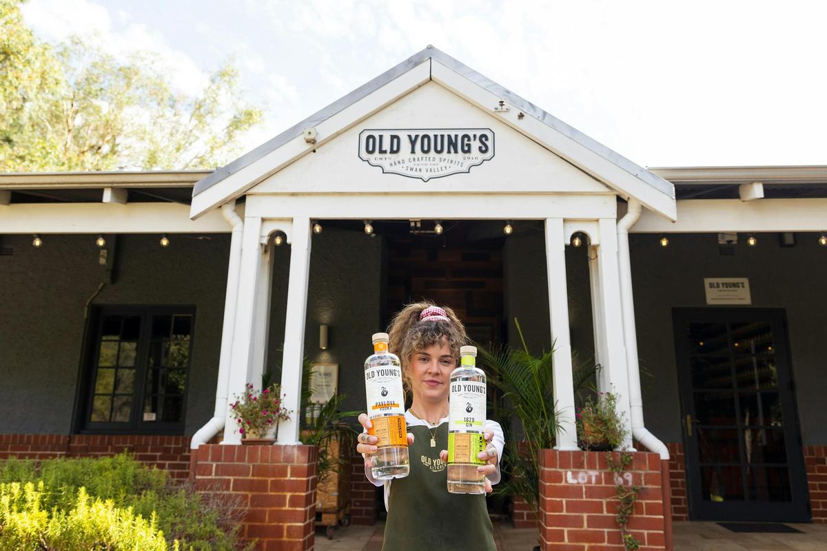 Old Young's Pavlova Vodka & 1829 Gin out the front of the tasting room