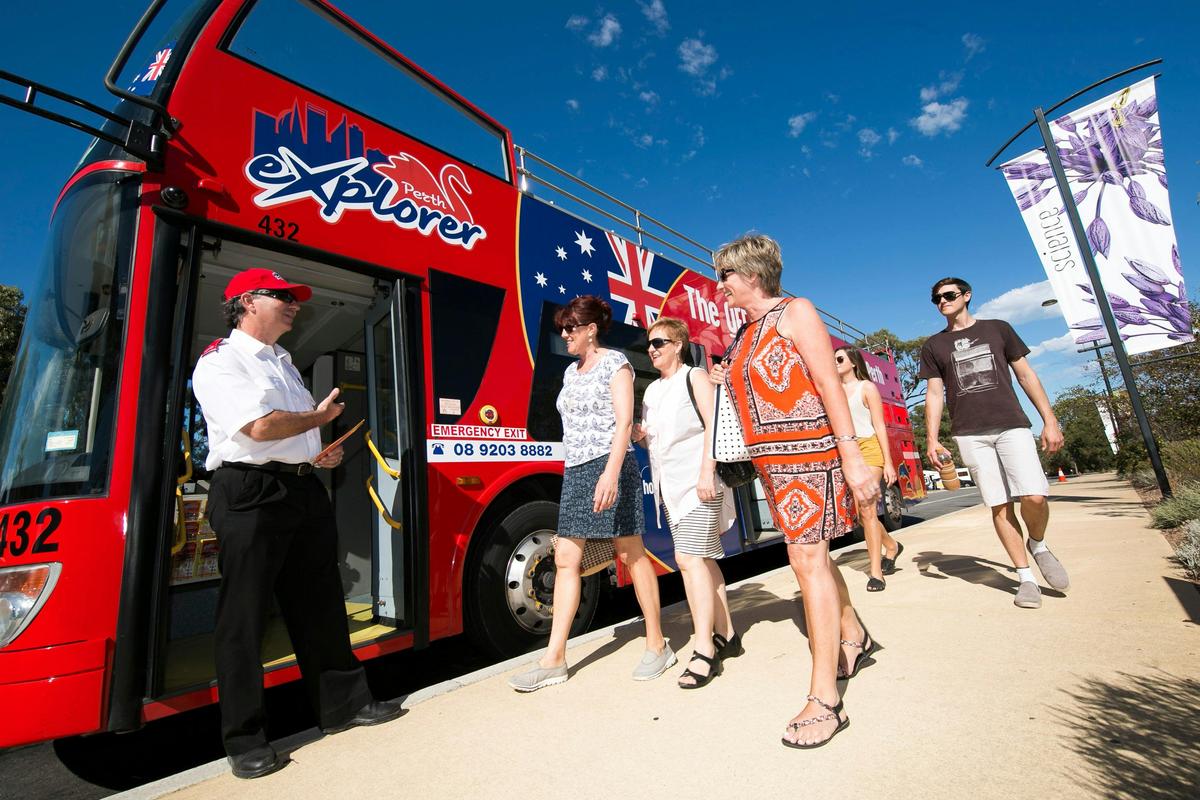 Hop on board the bus around the city and Kings Park