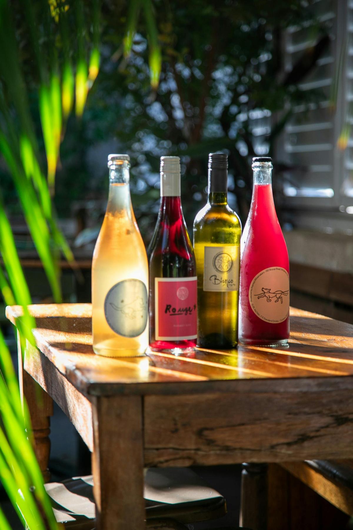 bottles of wine in the patio courtyard