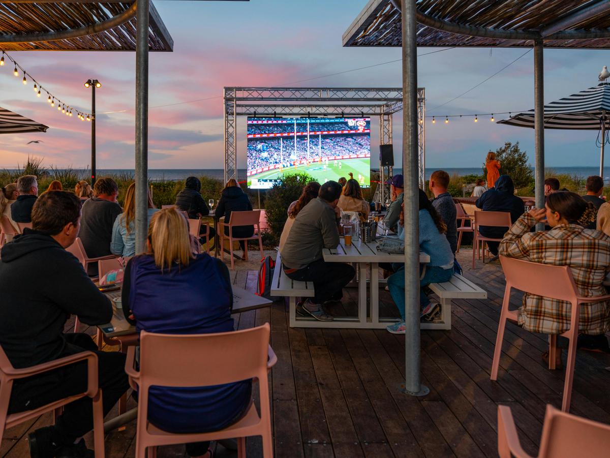 Football screen outside at Pinky's