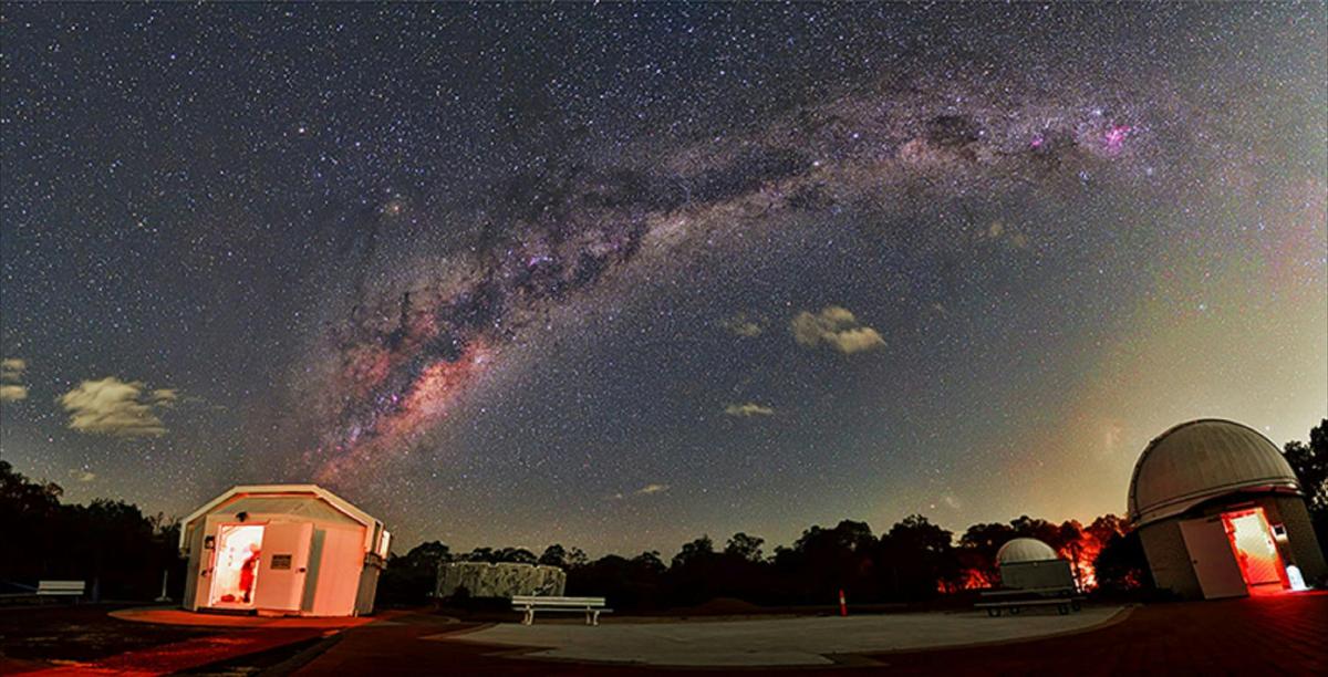 Public viewing area under the winter night sky