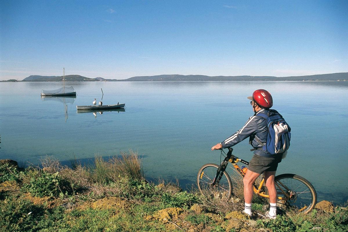 Cyclist overlooking Princess Royal Harbour