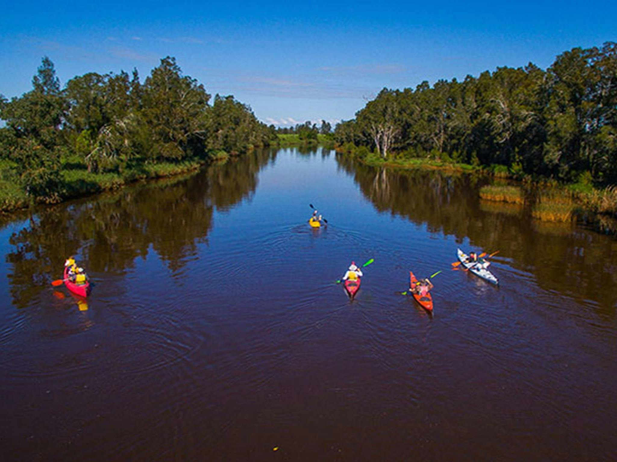 Group canoeing upstream on Sportsmans Creek. Photo: Jessica Robertson/OEH