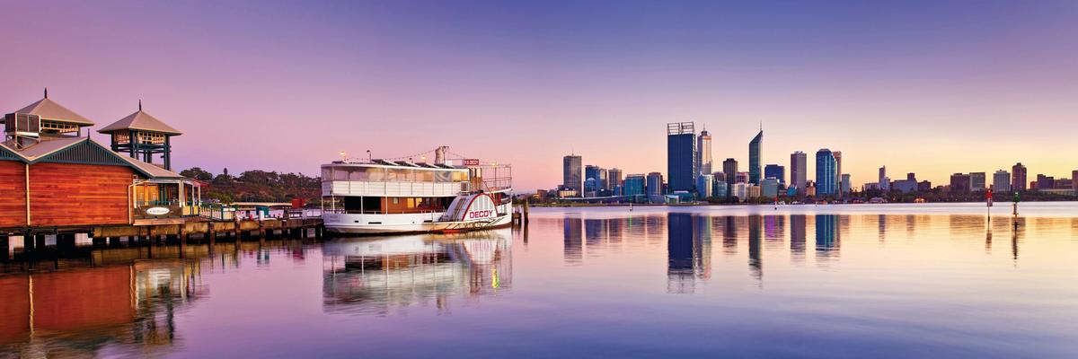 Perth City Skyline taken from the South Perth Foreshore at dawn