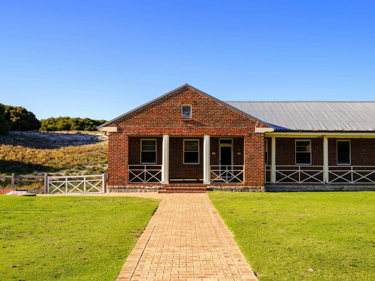 Exterior of brick barracks building