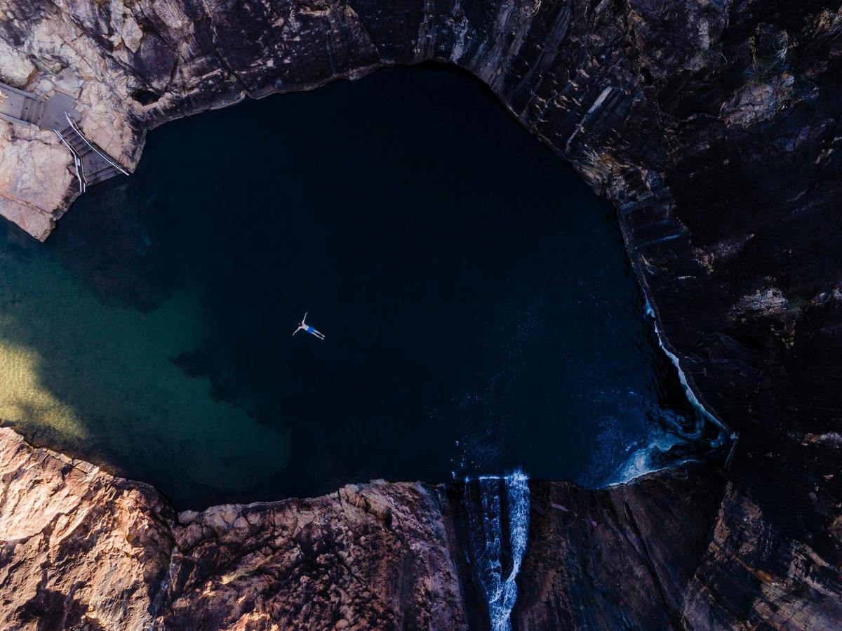 Aerial view of the Serpentine Falls, located in the Serpentine National Park