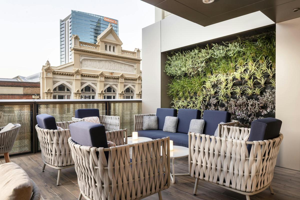 Terrace seating on a sunny day