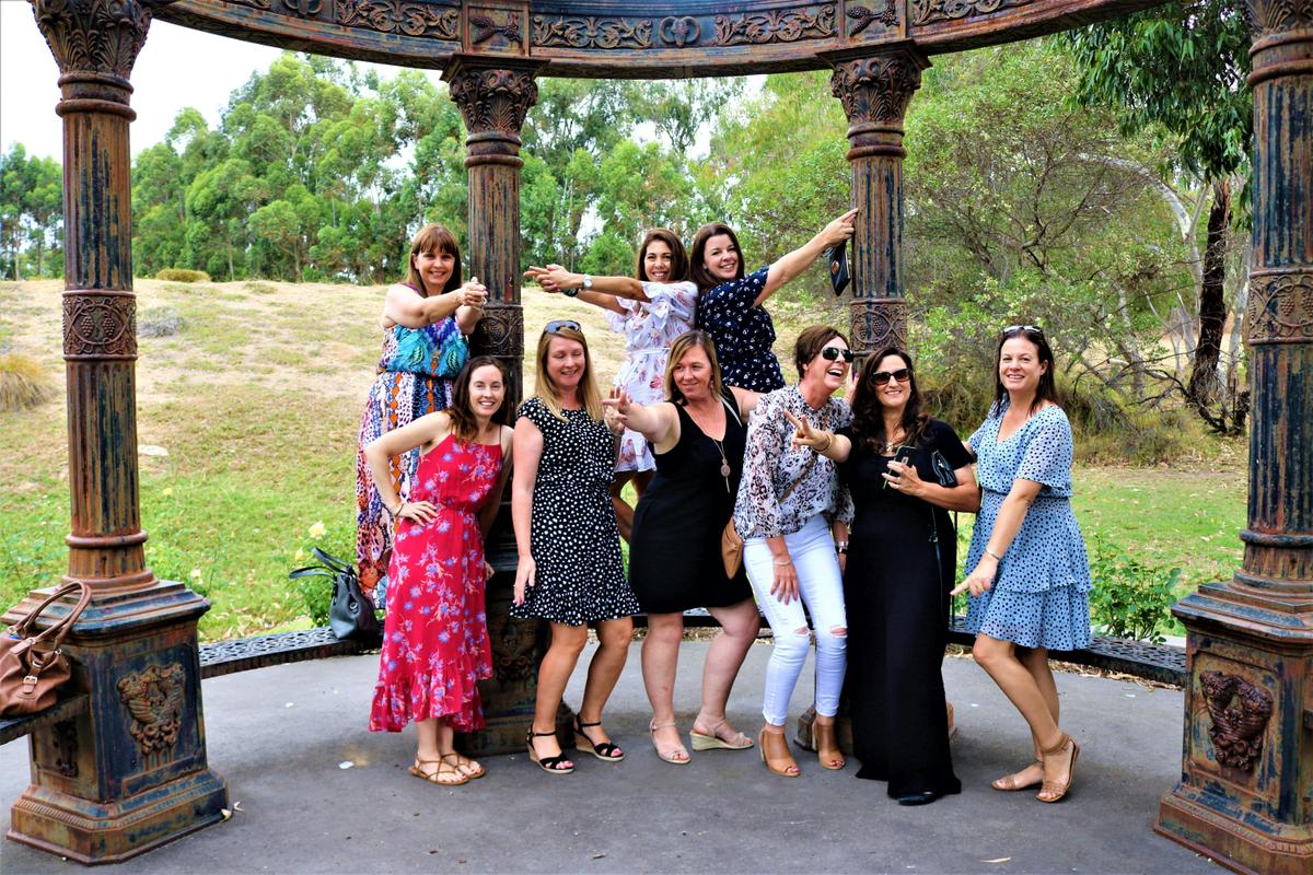 A group of women having a blast on a hens party at a Margaret River winery.