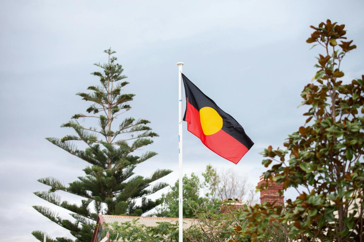 Aboriginal flag outside the Walyalup Aboriginal Cultural Centre