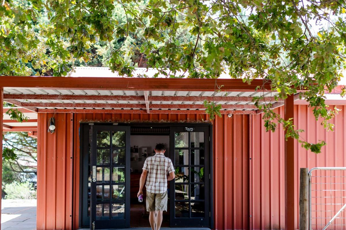Walking into Wild Lot Distillery via Courtyard