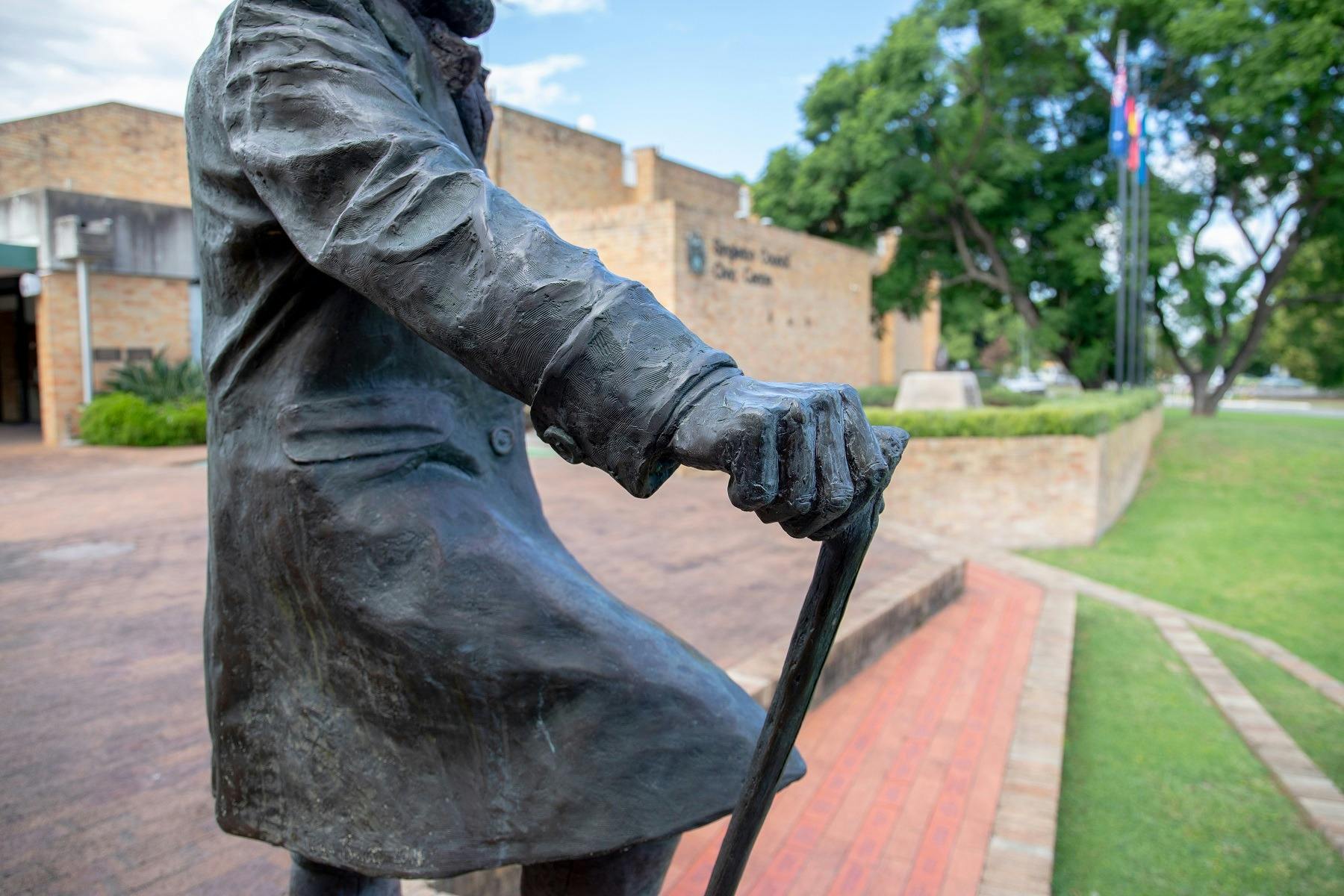 Detail of bronze sculpture titled The Pioneer by artist Tanya Bartlett