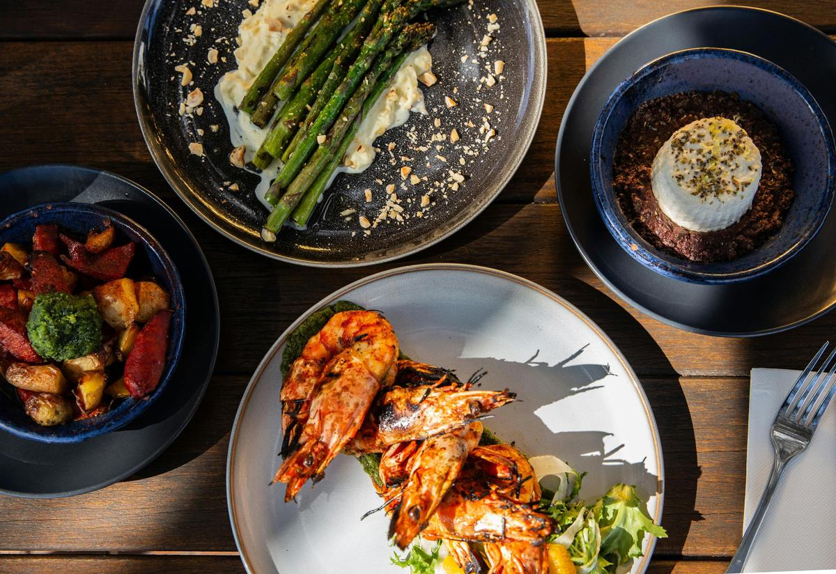 Prawns and fresh local asparagus