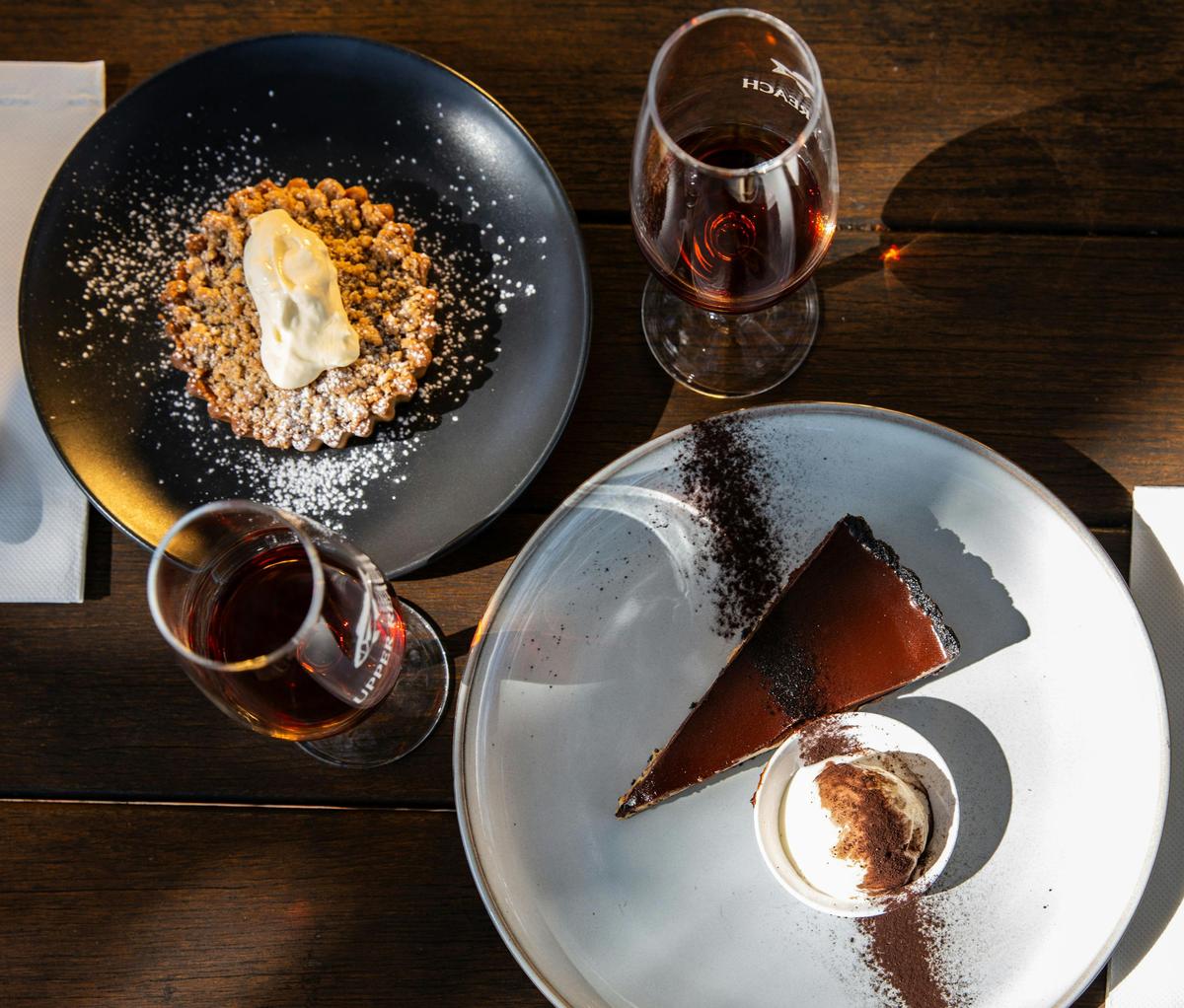 Dessert at Upper Reach Winery Restaurant With Fortified Wine