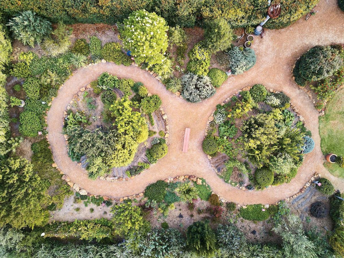 Drone view of the unique Wine Sensory Garden at Whicher Ridge