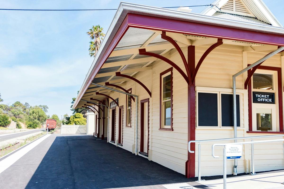 The beautifully restored Angaston Railway Station building