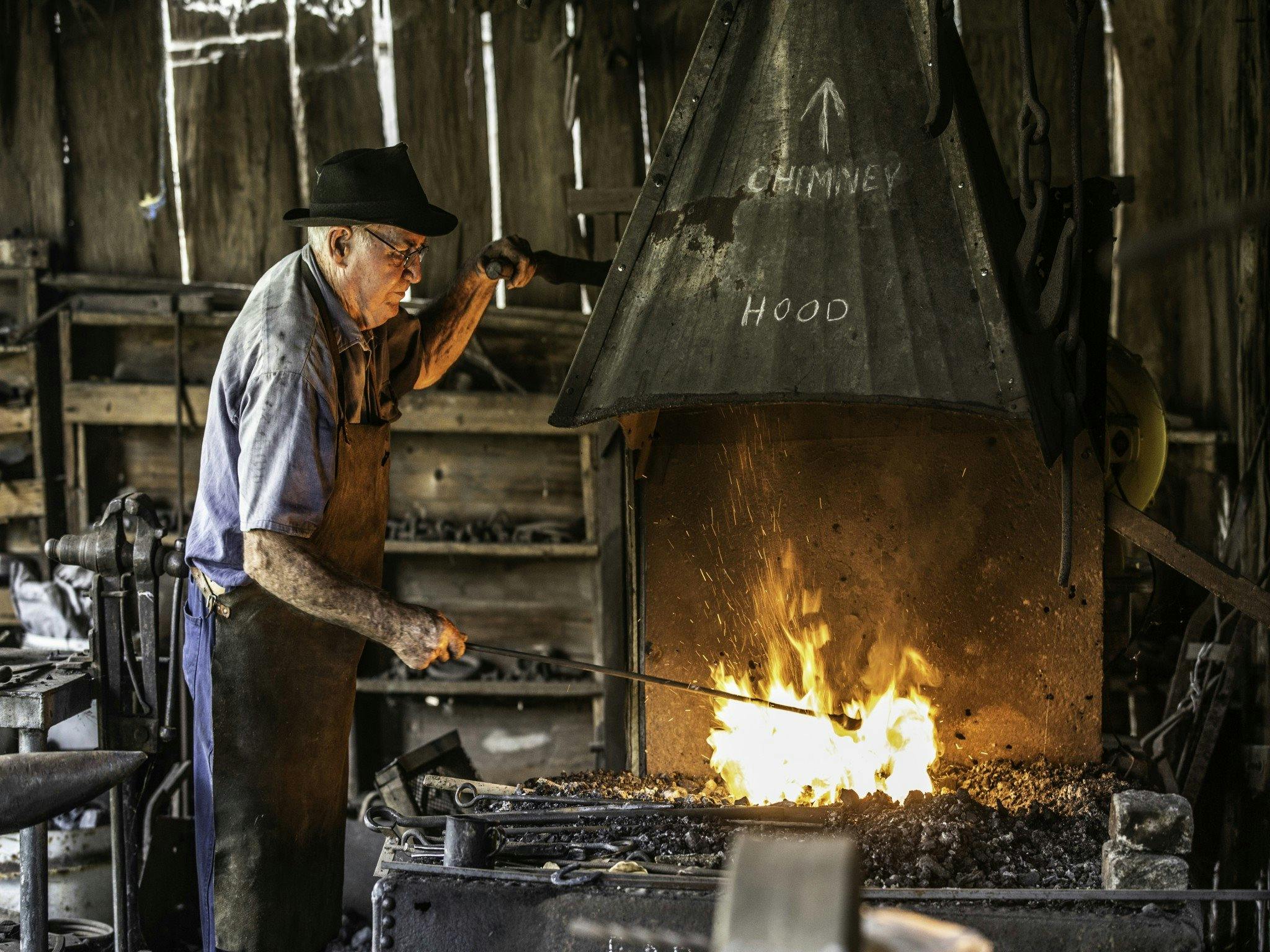 Dave Skelton our resident blacksmith firing up his forge
