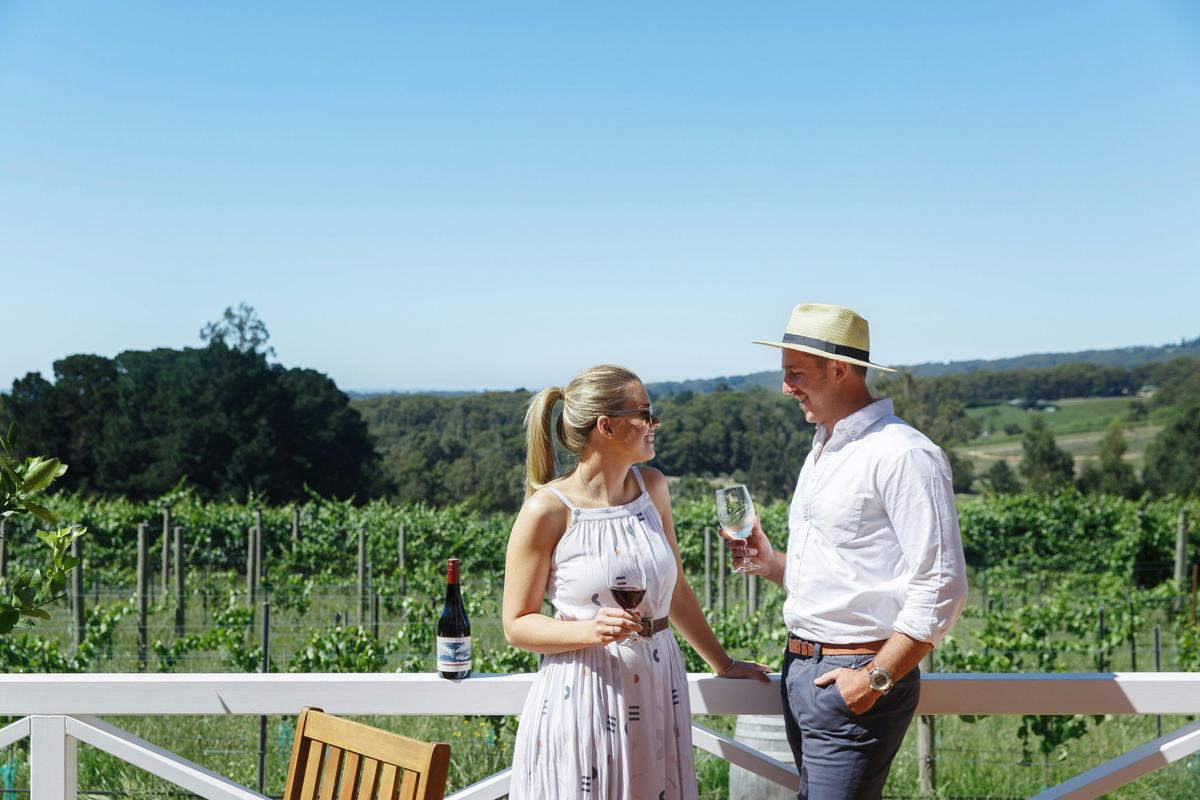 Enjoy a glass of wine on the new deck, overlooking the vineyards and into the hills