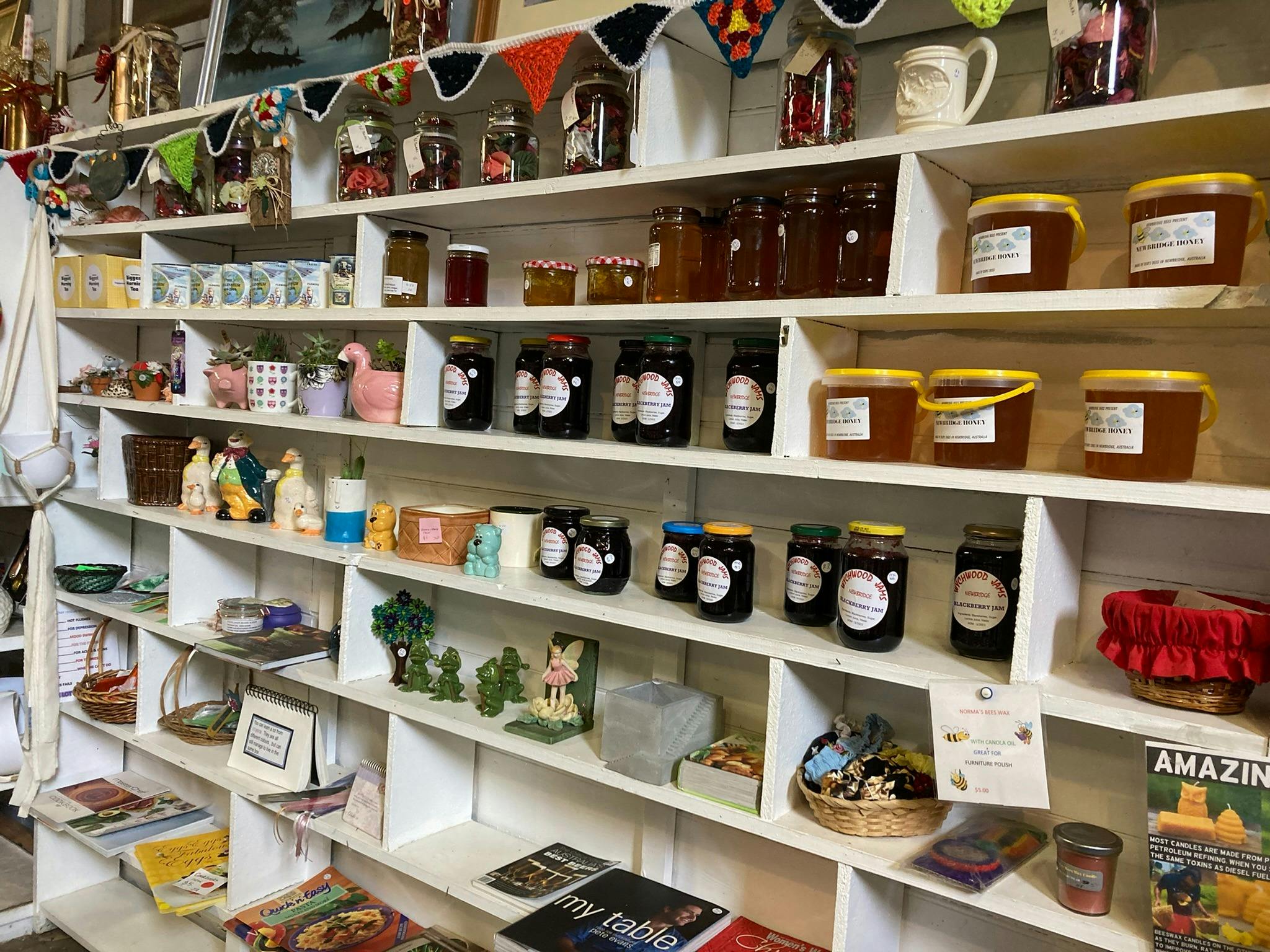 Array of local preserves, pickles and honey for sale