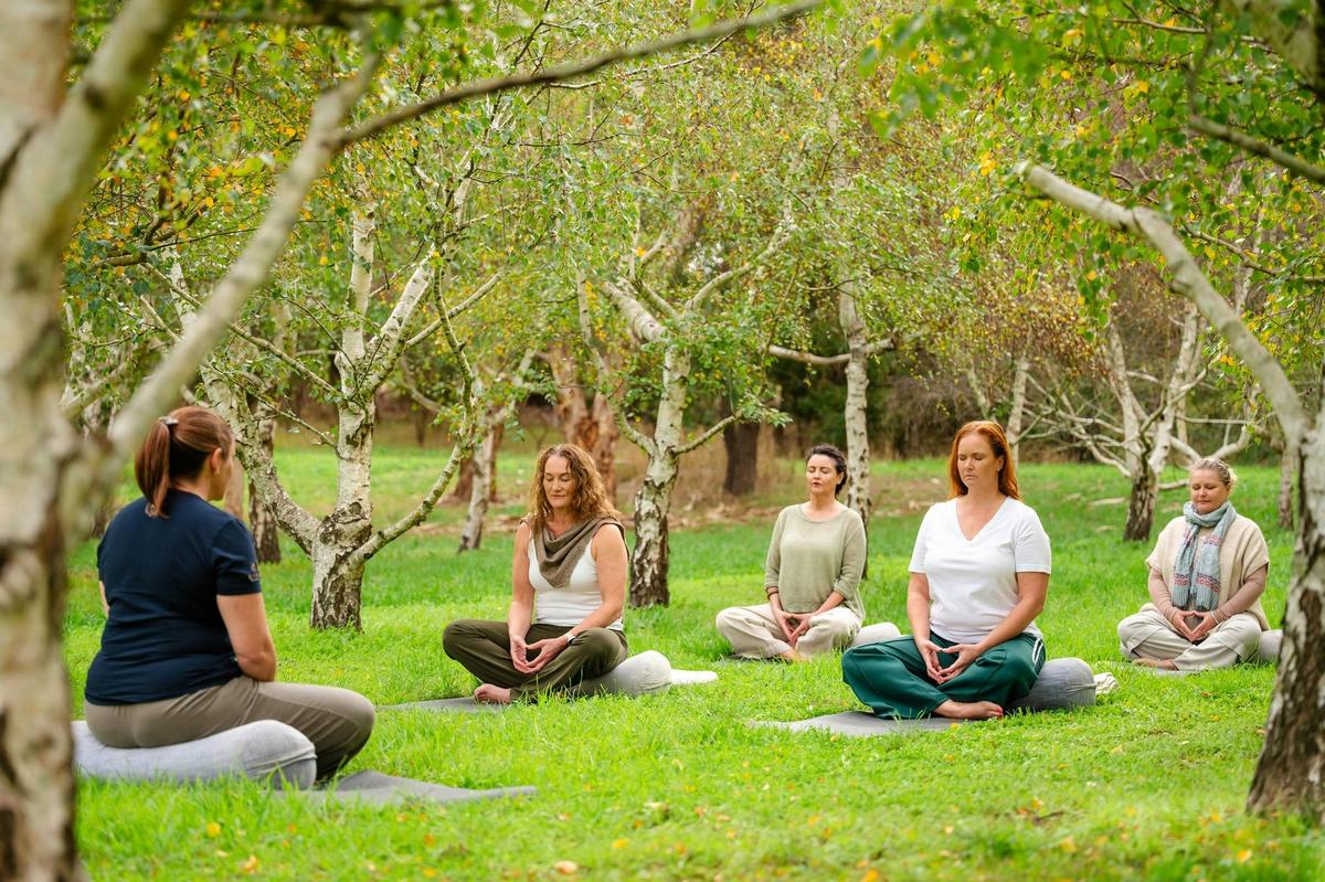 Guests enjoying a private breathwork session at Jurlique Farm