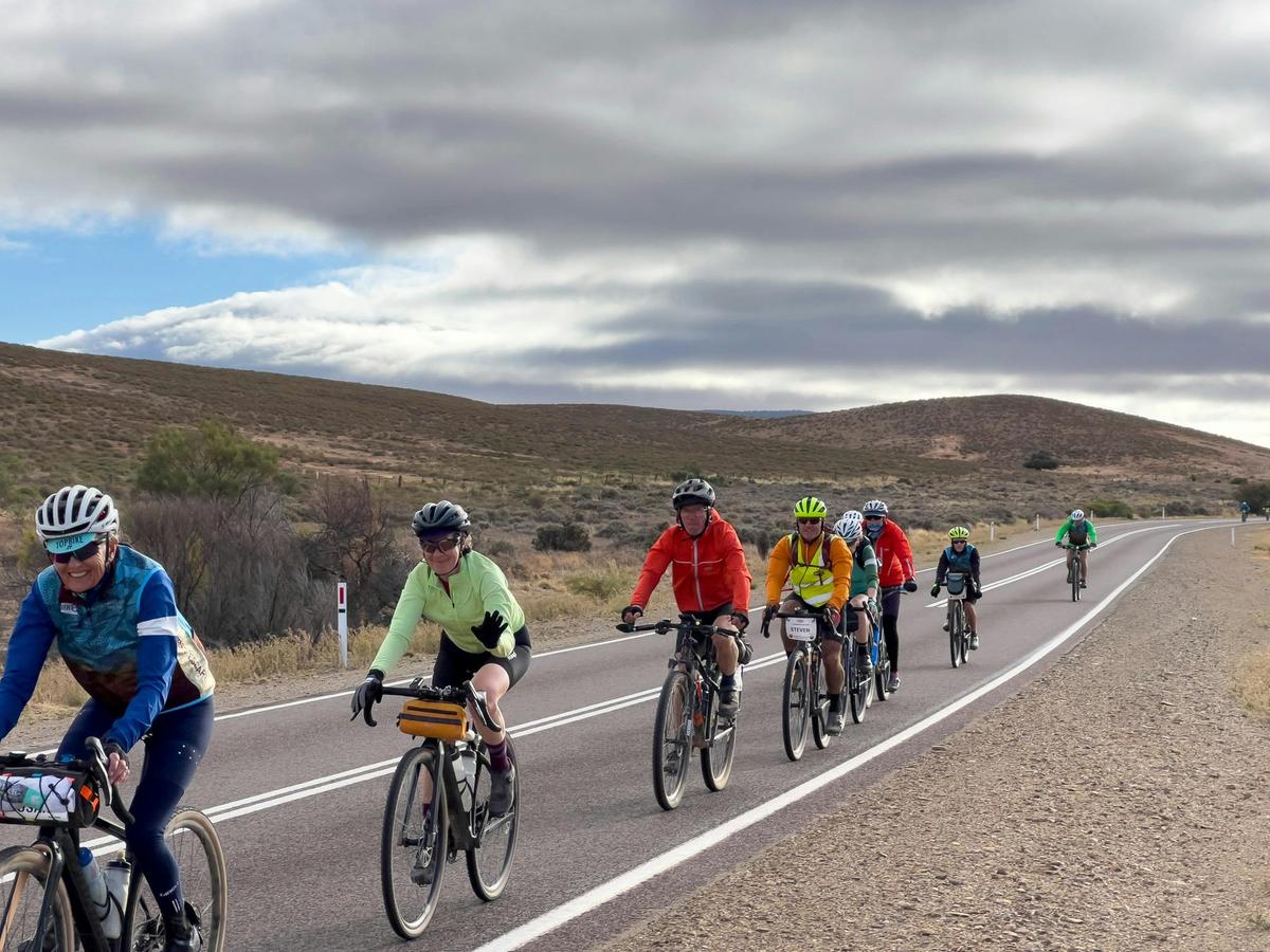 Group of cyclists heading along the Mawson Trail.