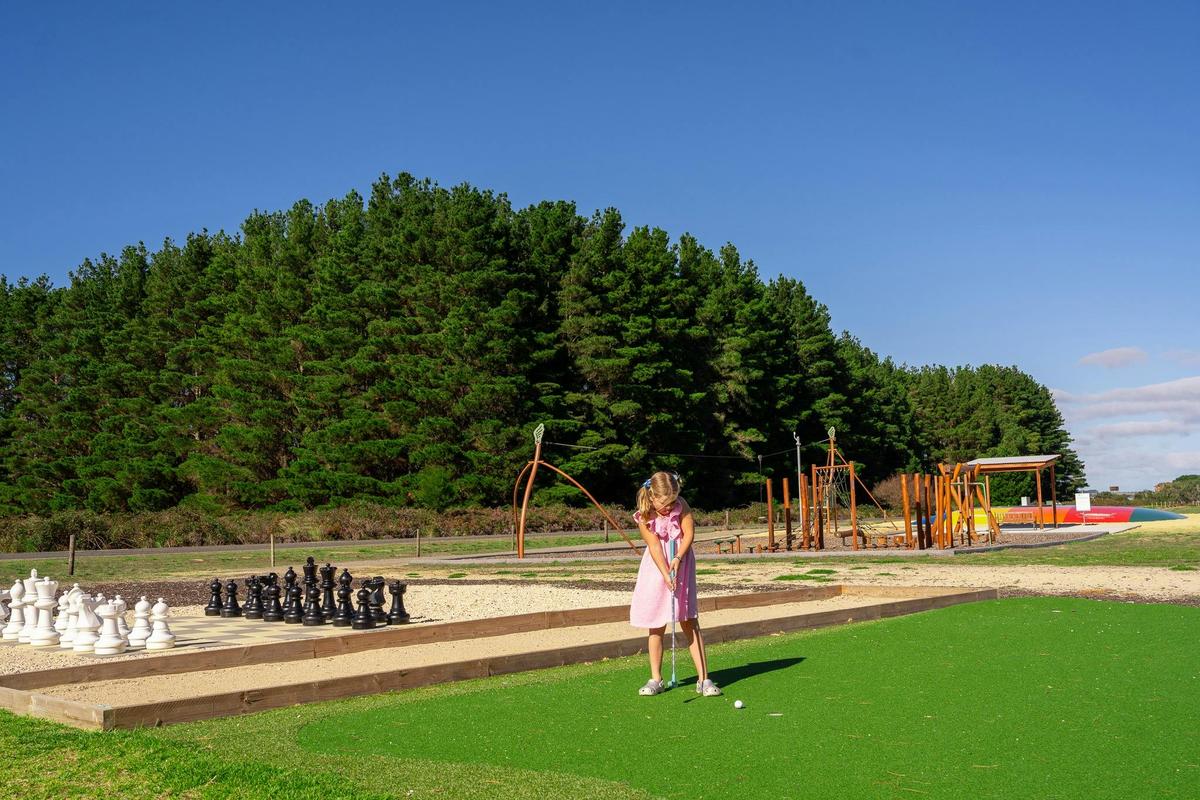 Outdoor Play Area with Giant Chess, Bocce Putting Green and Adventure Playground