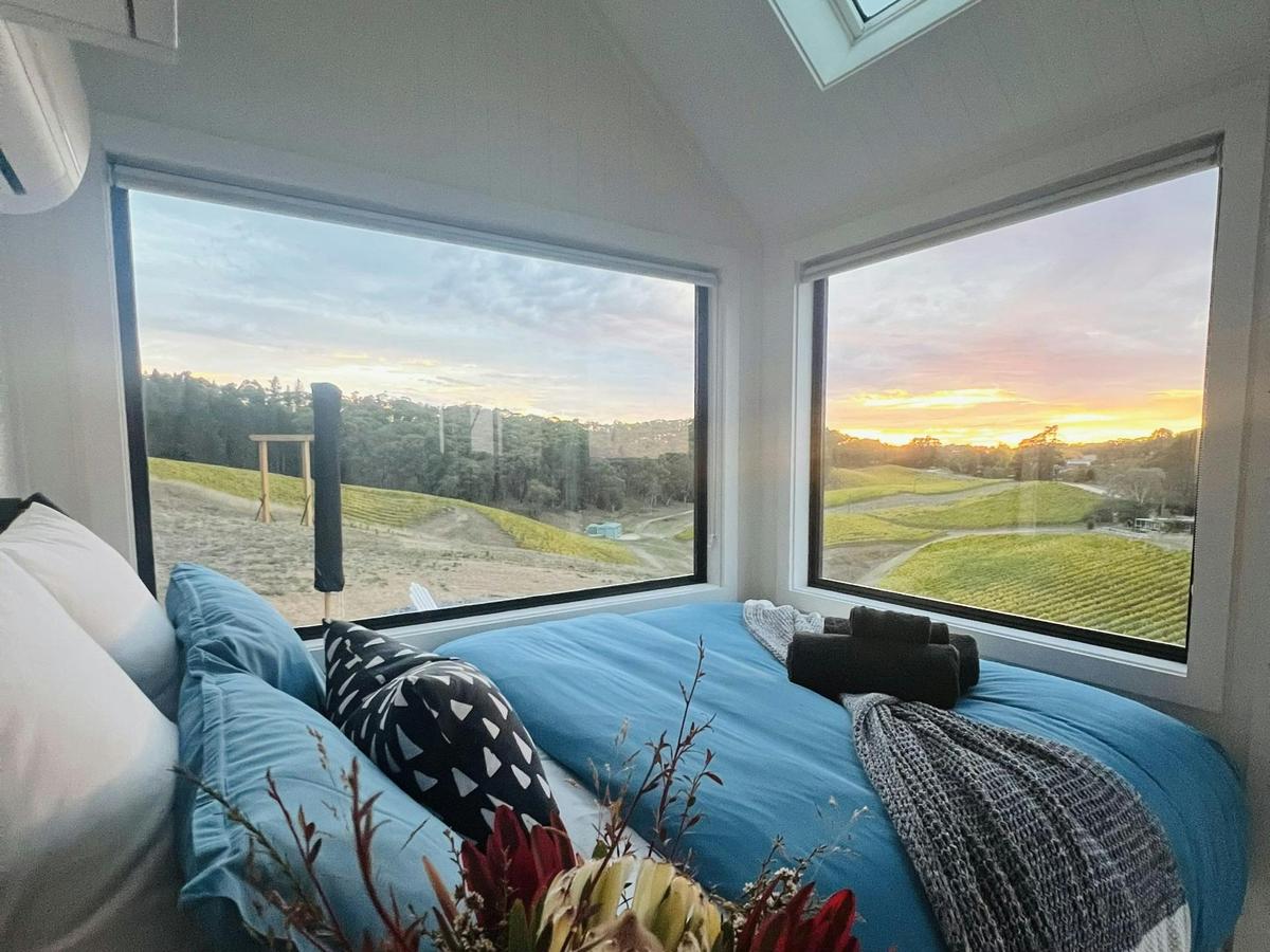 Wake up to views like this - cozy bed, big windows, and morning light.