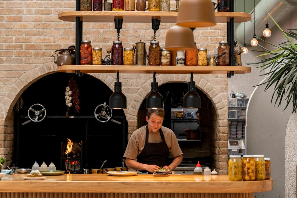 Bloom's wood fired grill in action