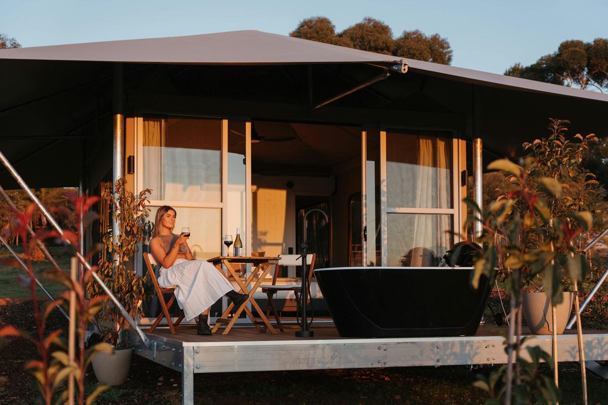 Wine on the deck at CABN CANVS Seppeltsfield, Barossa