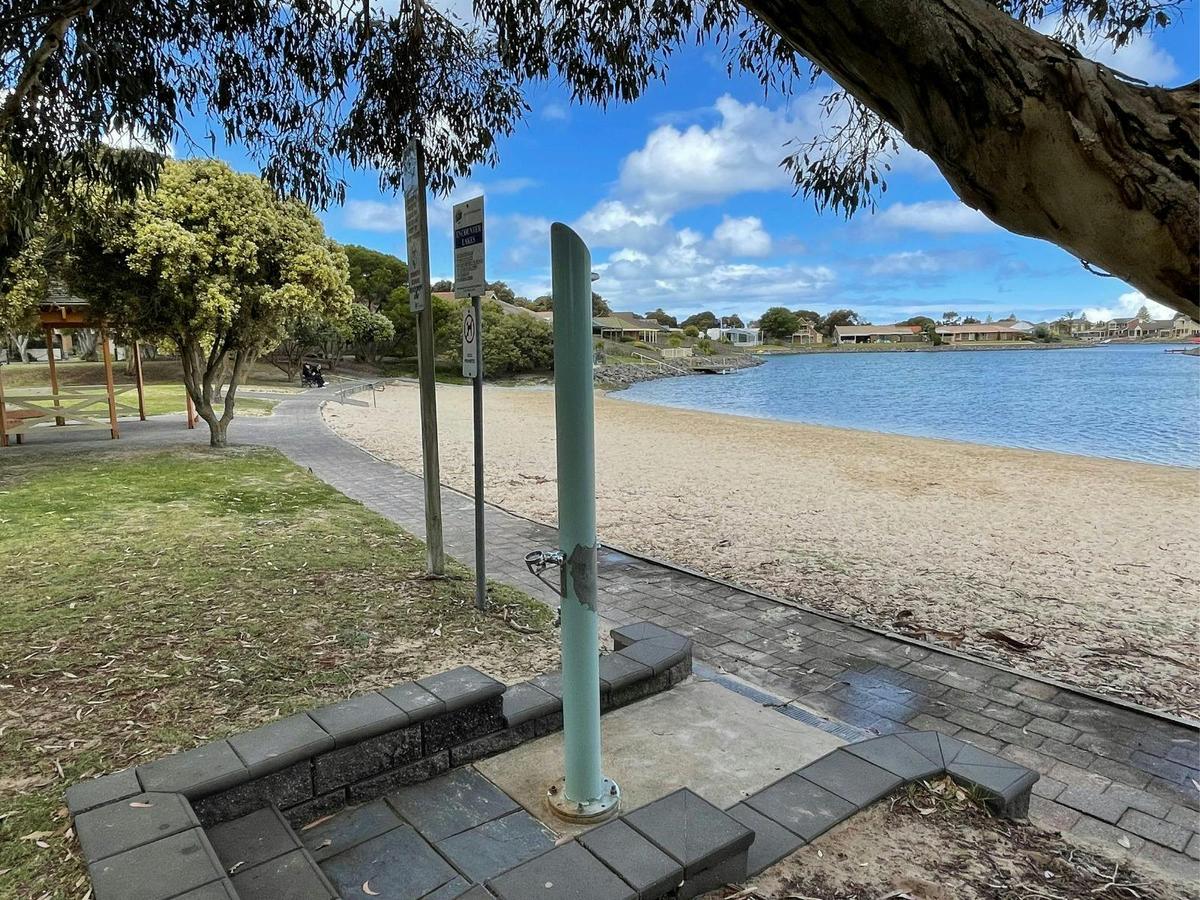 Outdoor shower at the edge of the beach