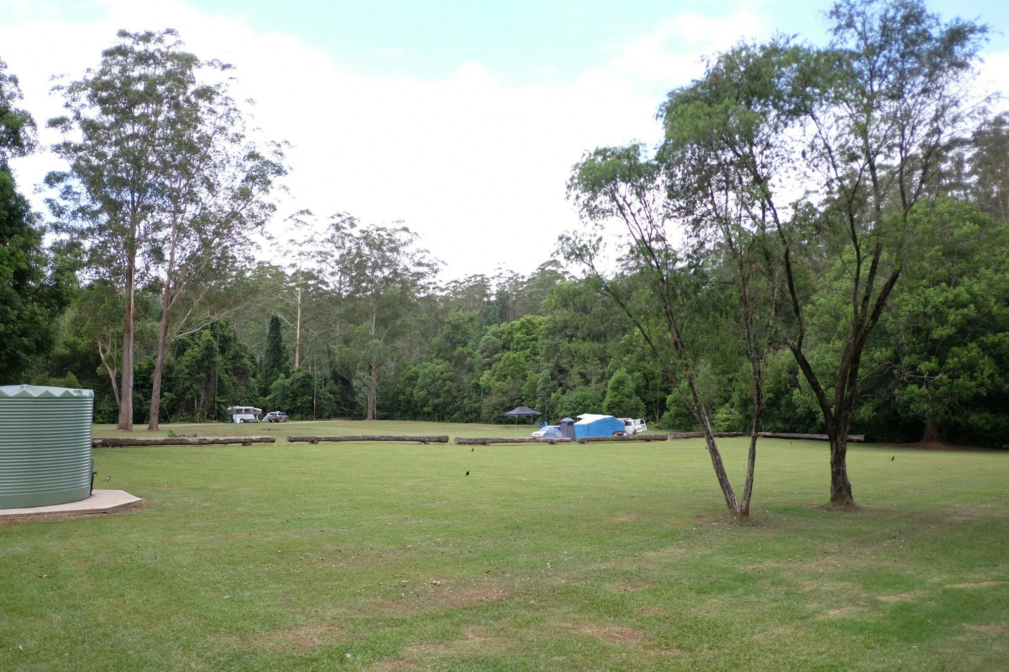 Open grassy fields are a feature of Swans Crossing campground
