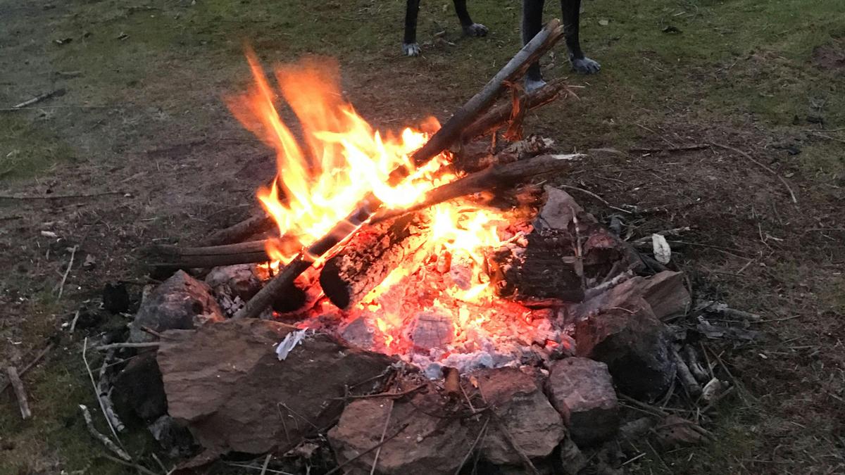 Great fire pit with wood provided by property owner.