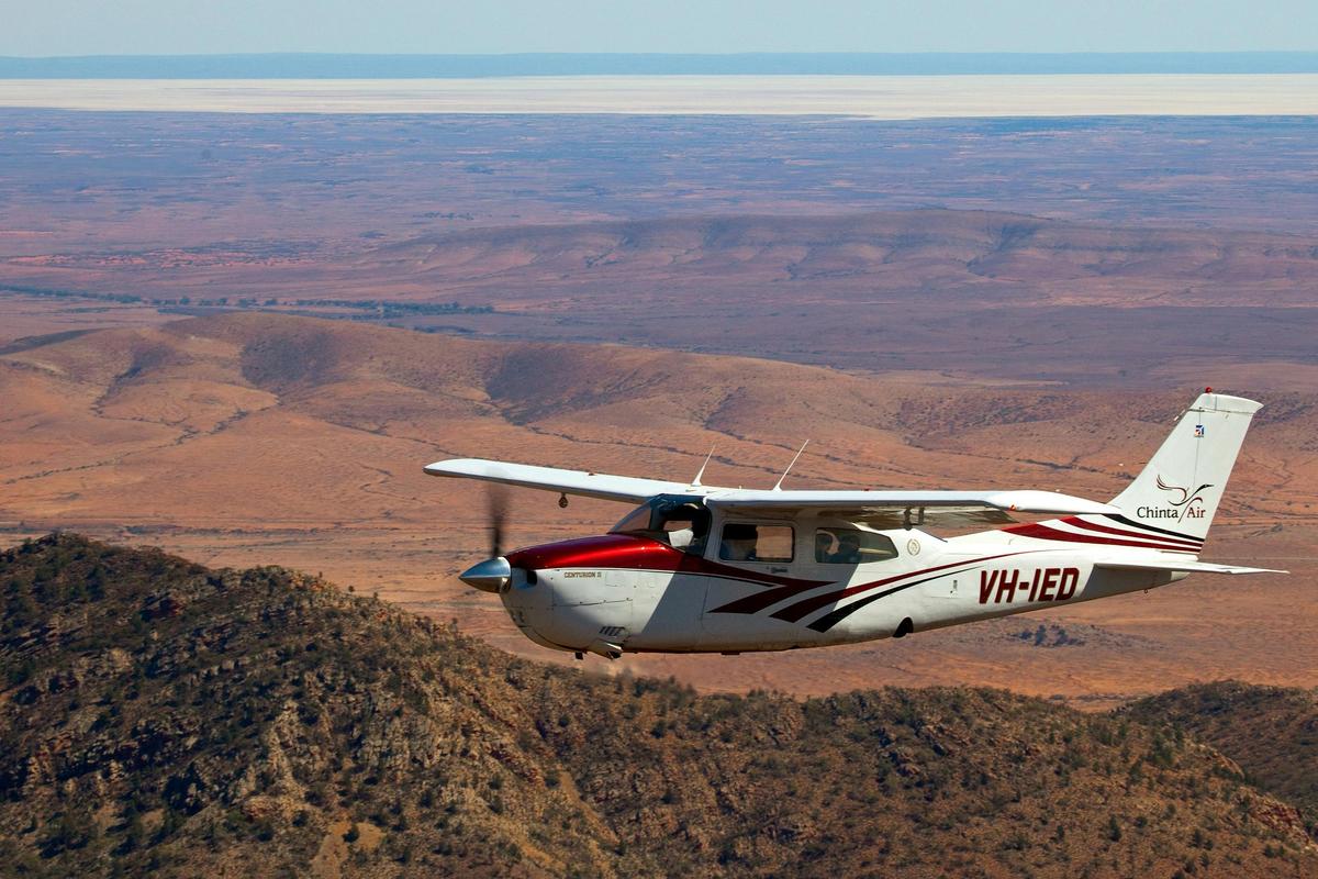 Chinta Air flying above Wilpena Pound after departing from Rawnsley Park Station