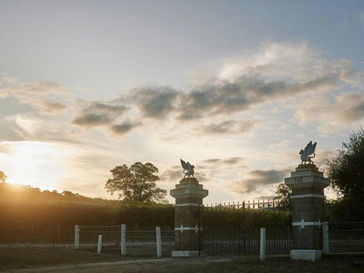 The gryffin gates at Corryton Park Homestead in Eden Valley