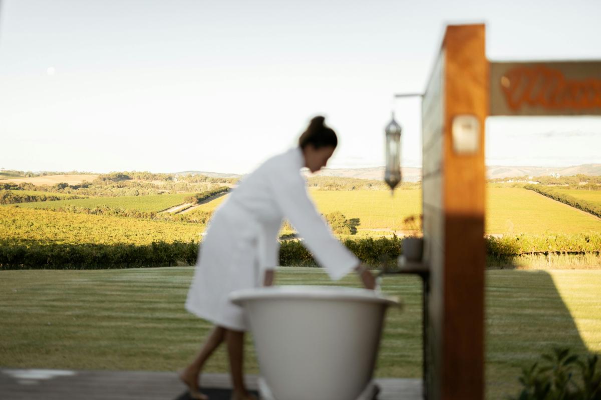Running a bath on the dome deck