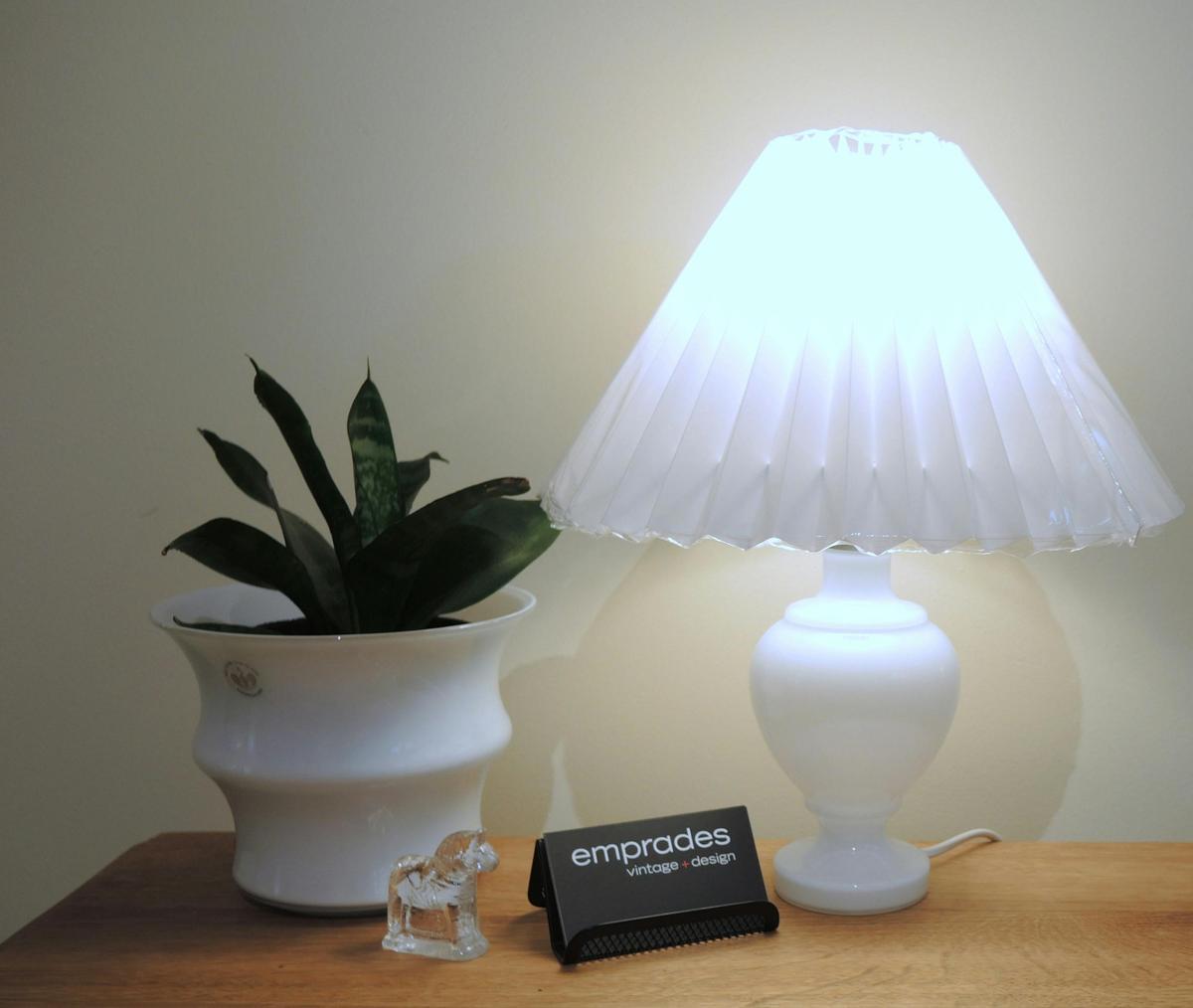 Holmegaard Art Glass Lamp  with Danish Pleated Shade and ribbed Art Glass Vase